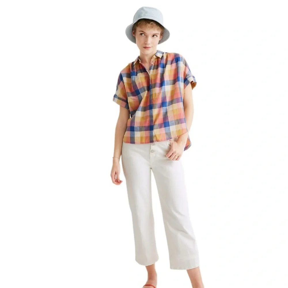 Madewell Hilltop Shirt in Rainbow Check Size XL NWOT